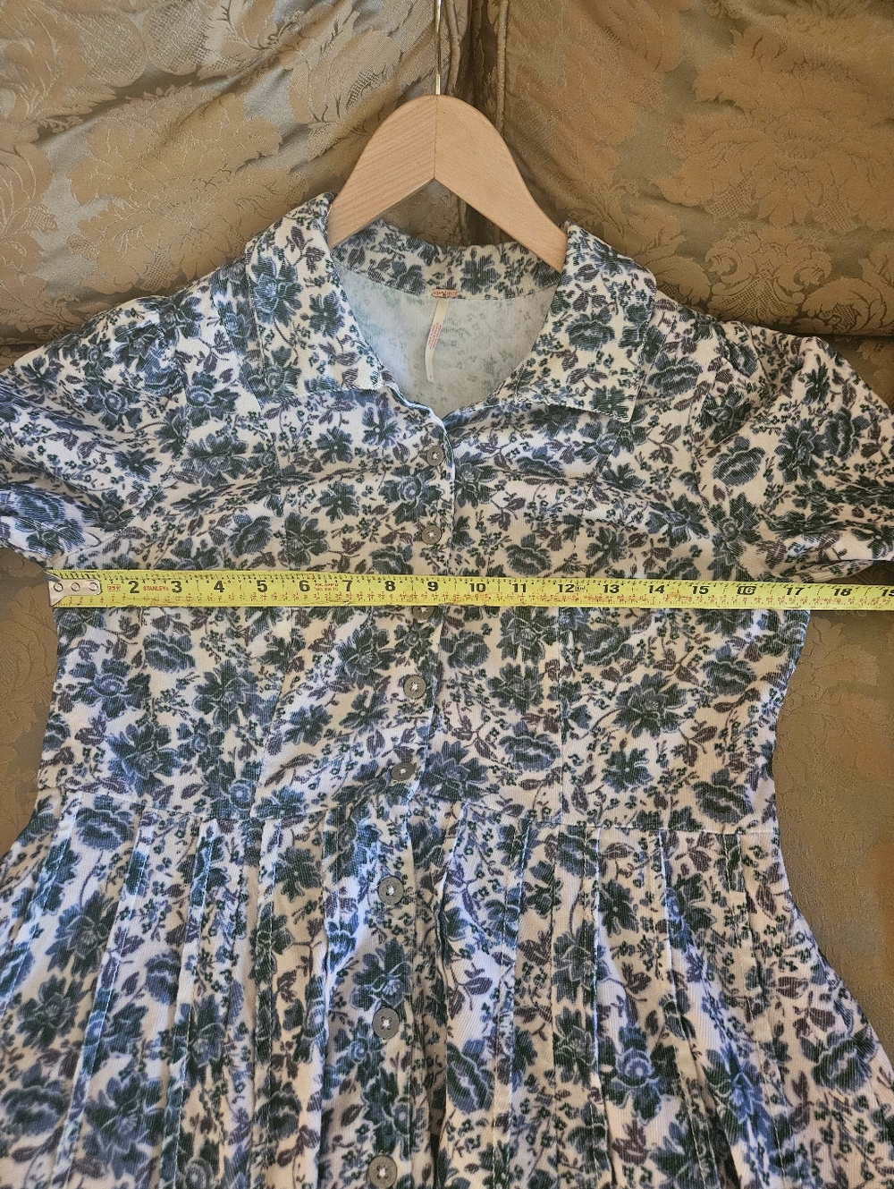 Free People CorduroyBlue and White Floral Mini Dress - Picture 6 of 17